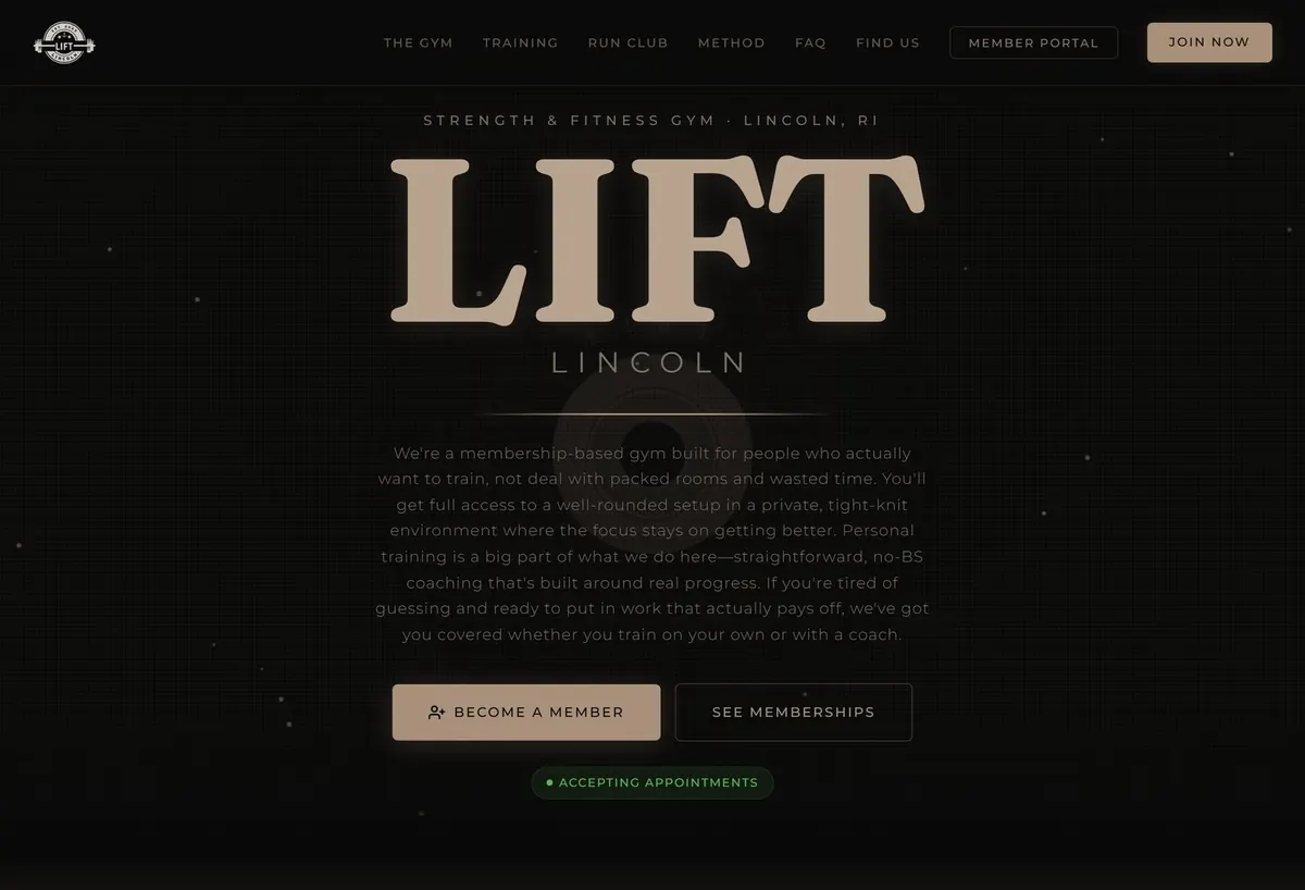 LIFT Lincoln gym website homepage