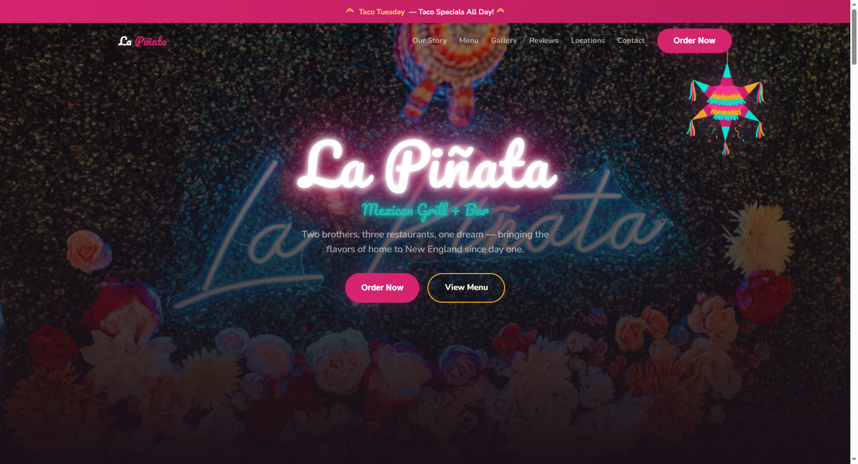 La Piñata Mexican Grill + Bar — Custom restaurant website for 3-location Mexican restaurant